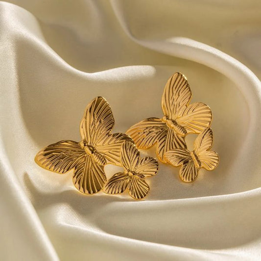 1 Pair Gold Butterfly Earrings Elegant Everyday Wear Chic European-and-american Style Earrings