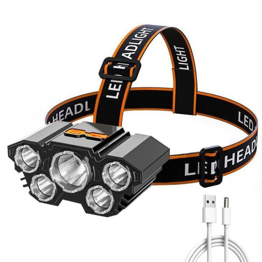 5 Led Headlamp Rechargeable Powerful Head Lamp With Built-in Battery Outdoor Camping Headlight Head Flashlight Head Light