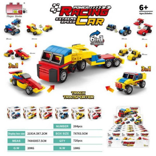 6 In 1 Transport Truck Building Blocks Toy For Kids Racing Car Blocks Set(random Color)