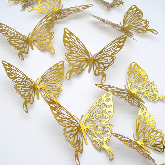 (best Deal ) Tree Art + (12pcs) 3d Butterfly Stickers Wall Decorations Golden Color