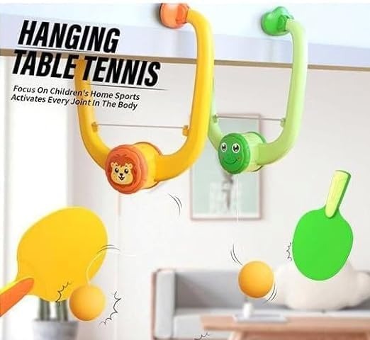Indoor Hanging Table Tennis Play Set | Ping Pong Ball Trainer Parent Child Interaction Set For Adults And Kids | Portable Paddles And Balls Exerciser (random Colors)