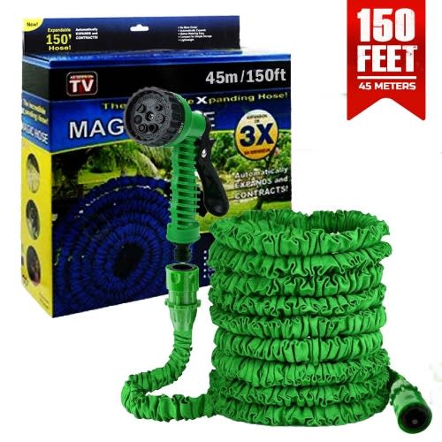 Magic Hose Pipe | Water Spray | Pressure Water Spray Jet Gun | Expandable, Flexible Garden Water Hose For Car Wash, Bike Wash, Home And Garden 150 Ft (random Color)