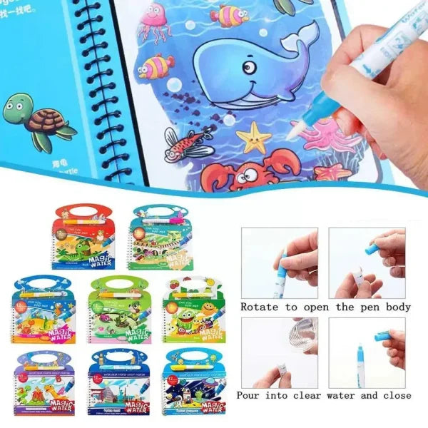 Magic Water Book, Creative Children Magical Drawing Books With Pen, Water Reveal Activity Book For Kid, Painting Color Wonder Coloring Book, Child Educational Toy Magic Book Water Painting (big Size)