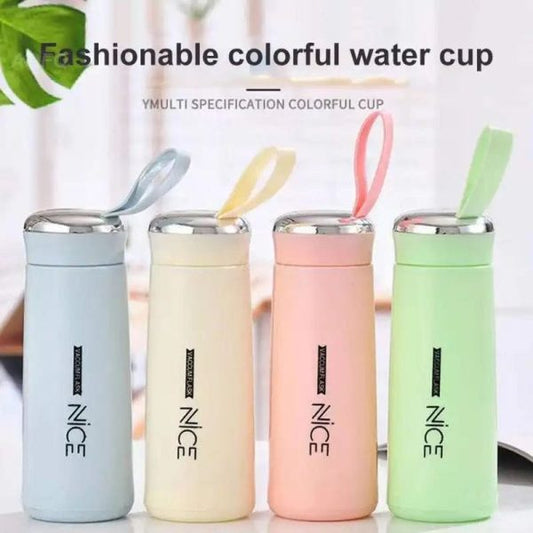 Nice Glass Bottle Water Mini Flask Bottle With Vaccum Flask And Loop Temperature Resistant, For Hot & Cold Water, Milk, Lassi, Juice,smoothie, Detox Water 400ml (random Colors)