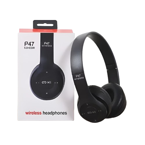 P47 Wireless Bluetooth Foldable Headset With Microphone For All Cell Phones And Laptop Low(black Color )