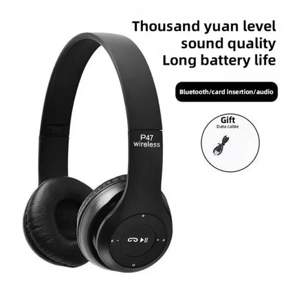 P47 Wireless Bluetooth Foldable Headset With Microphone For All Cell Phones And Laptop Low(black Color )